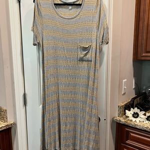 LulaRoe Gray And Yellow Striped Dress Sz 2XL